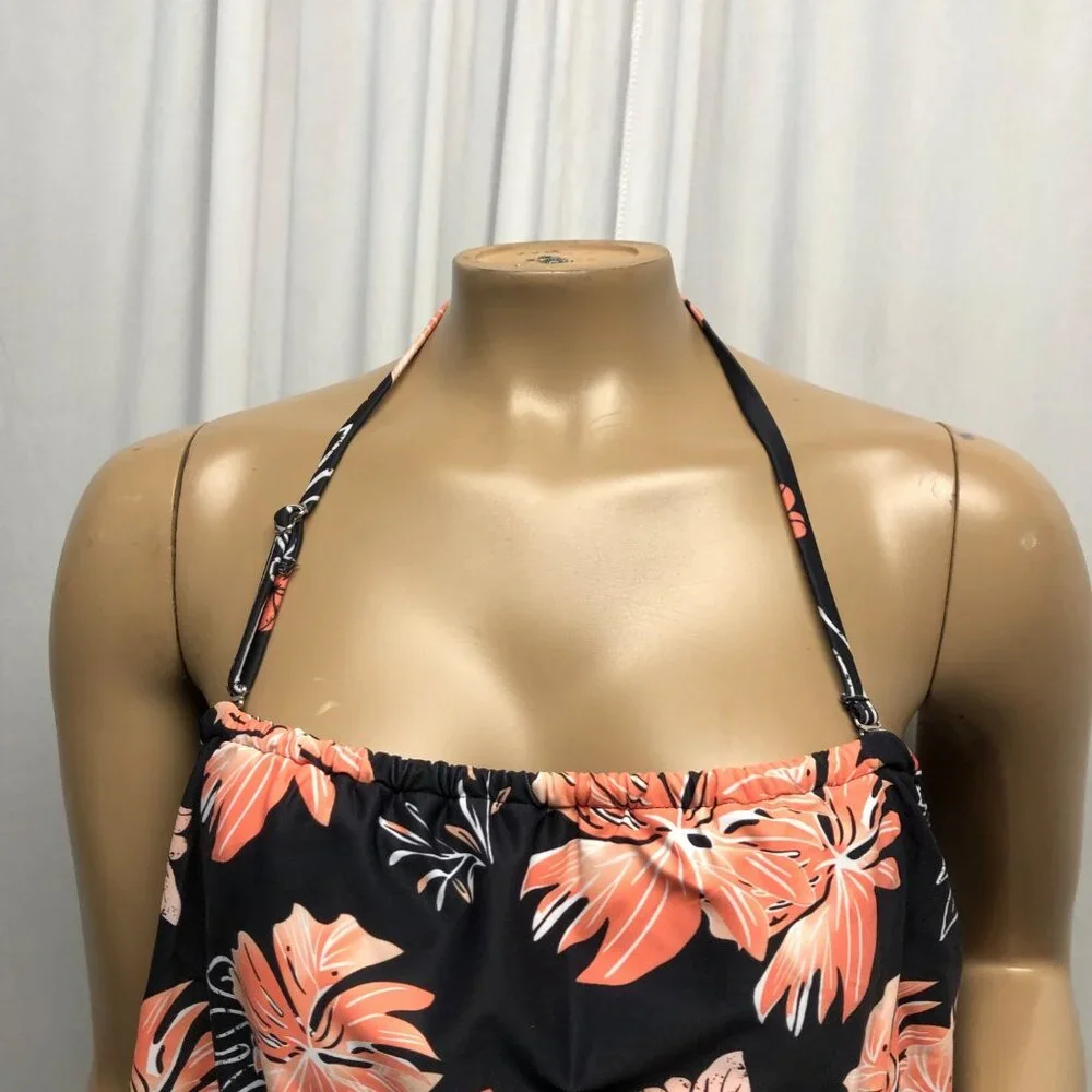 Daci Black Floral One-Piece Swimsuit Womens Size Small Removable Strap NEW